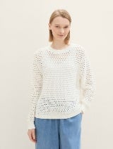 Pulover din tricot structurat - Alb_7211369