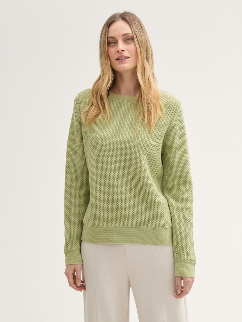 Pulover din tricot structurat - Verde_2677391