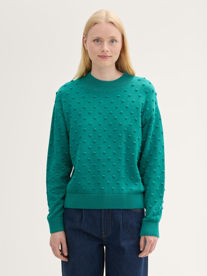 Pulover din tricot structurat - Verde_9484616