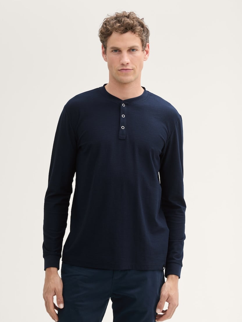 Tricou henley structurat - Albastru_131869