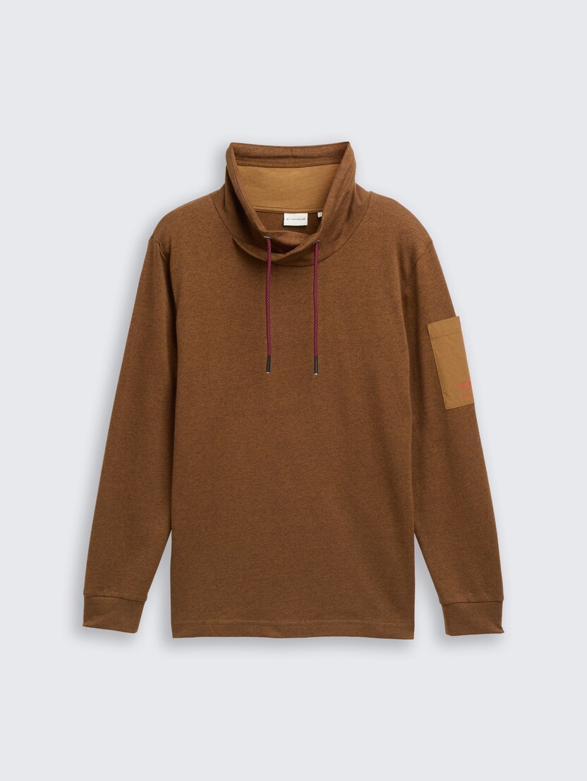 Strukturirana majica s šal ovratnikom - Rjava_8639054