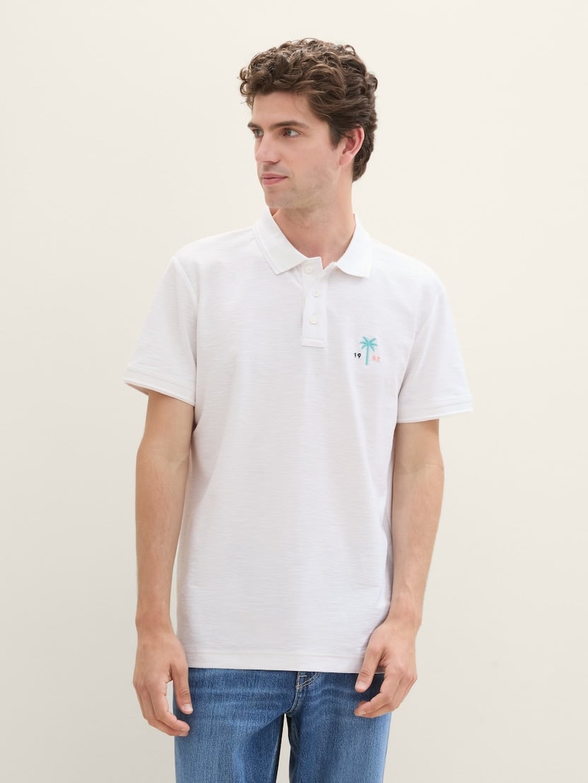 Tricou polo structurat - Alb_1407186