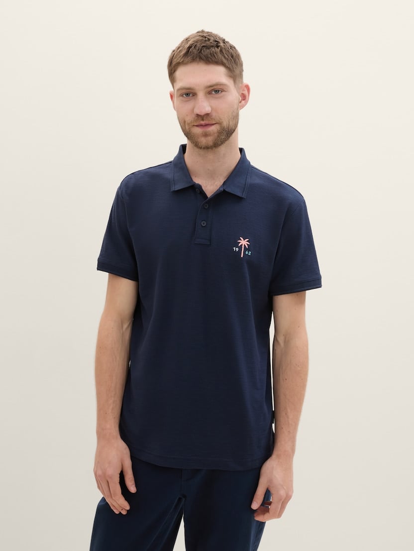 Tricou polo structurat - Albastru_7523926